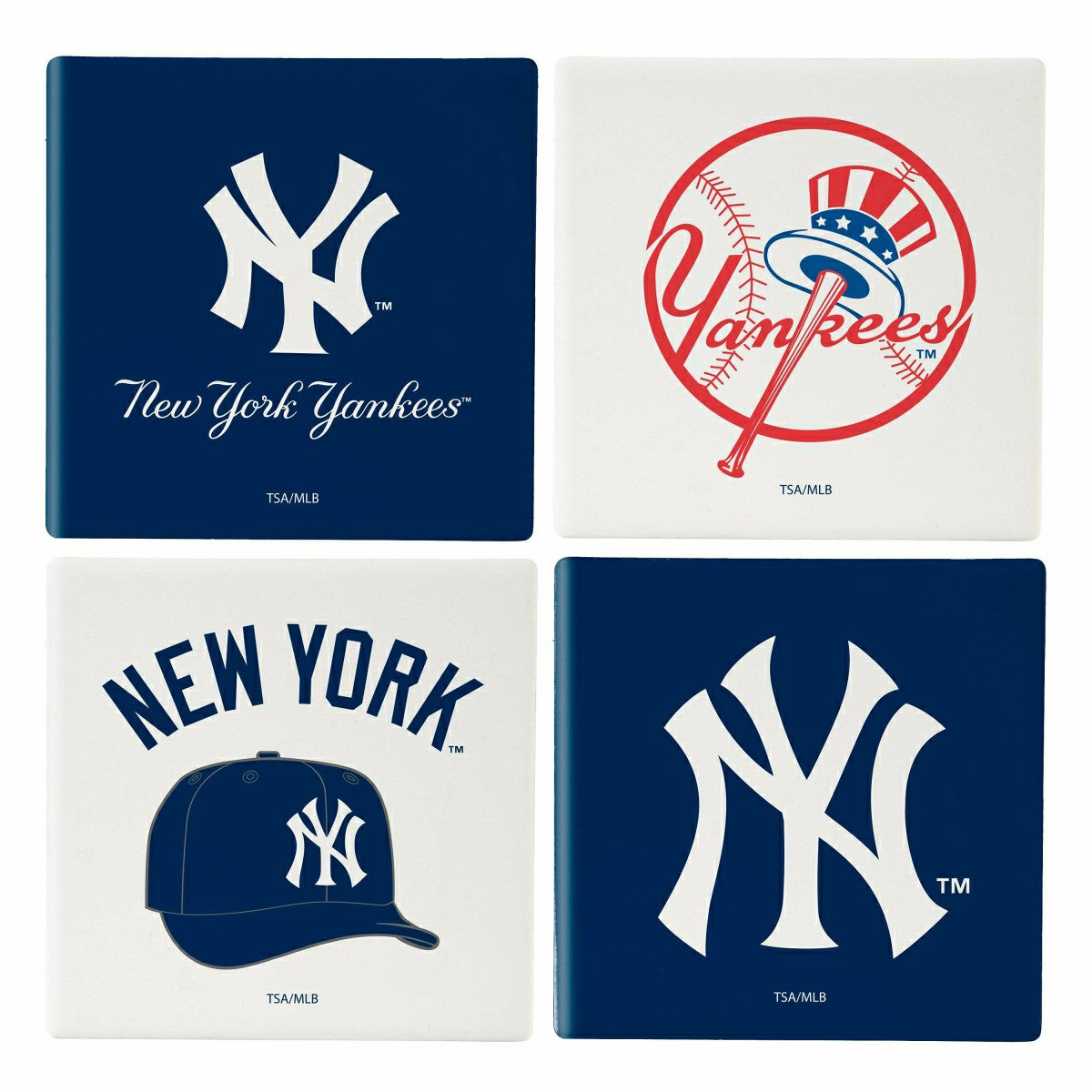 New York Yankees Ceramic Coasters Set, 4pcs with Wood Caddy - MLB Home