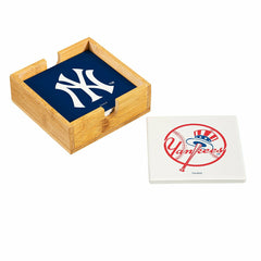 New York Yankees Ceramic Coasters Set, 4pcs with Wood Caddy - MLB Home