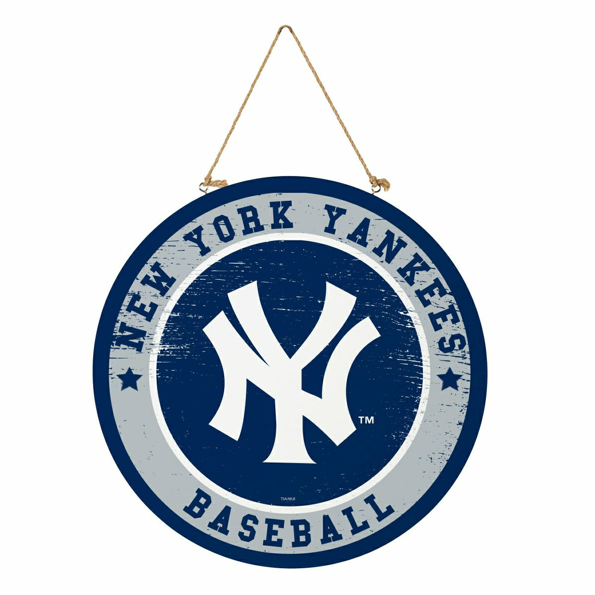 New York Yankees Round Door Décor with Hanging Rope, 18x18 - MLB Home