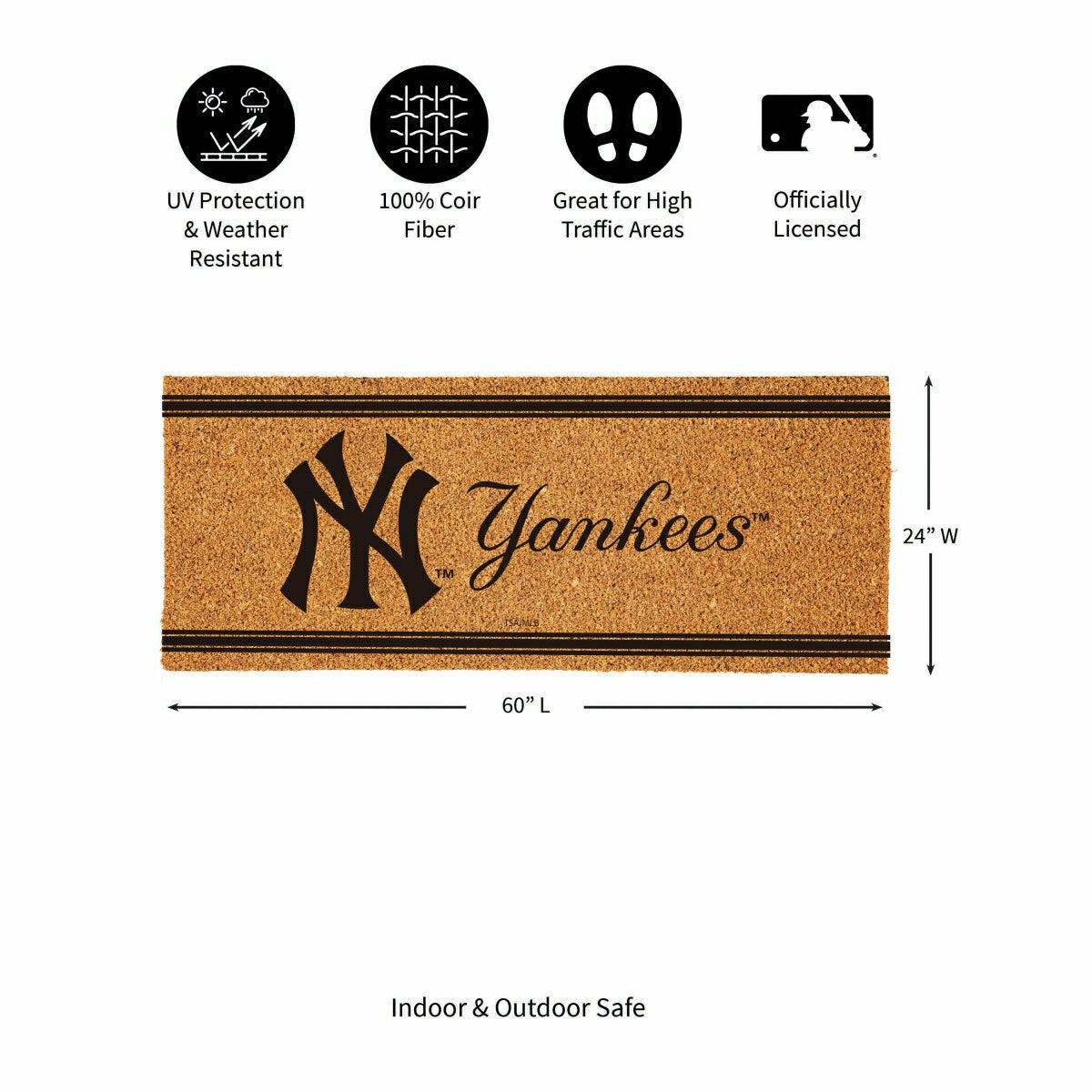 NY Yankees Extra Large One Color Coir Mat, 60"x24" - MLB