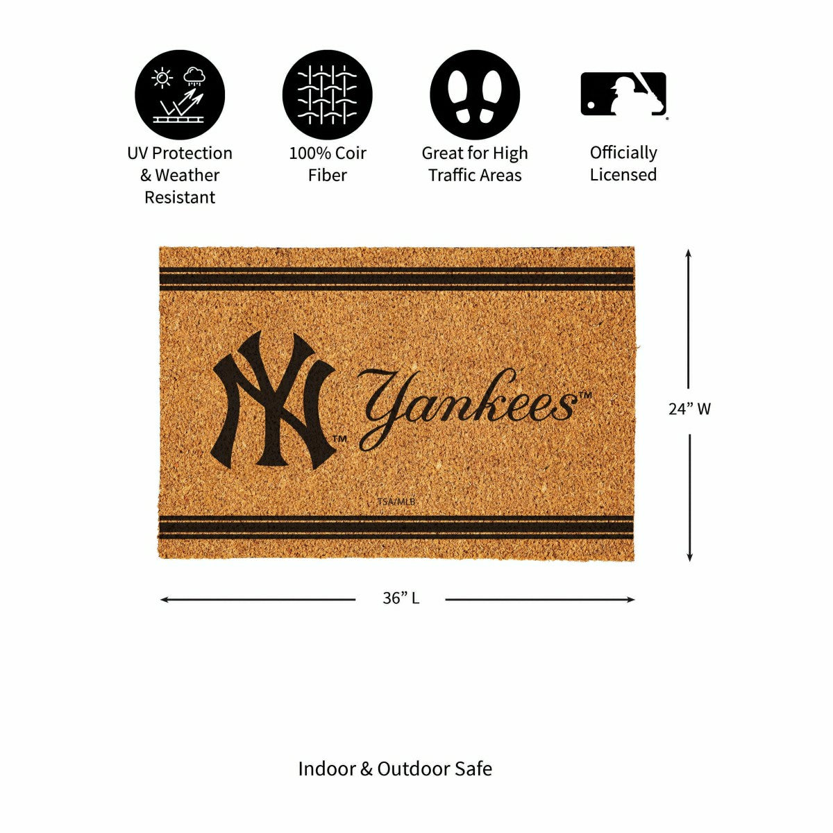 NY Yankees Large One Color Coir Mat, 36"x24" - MLB