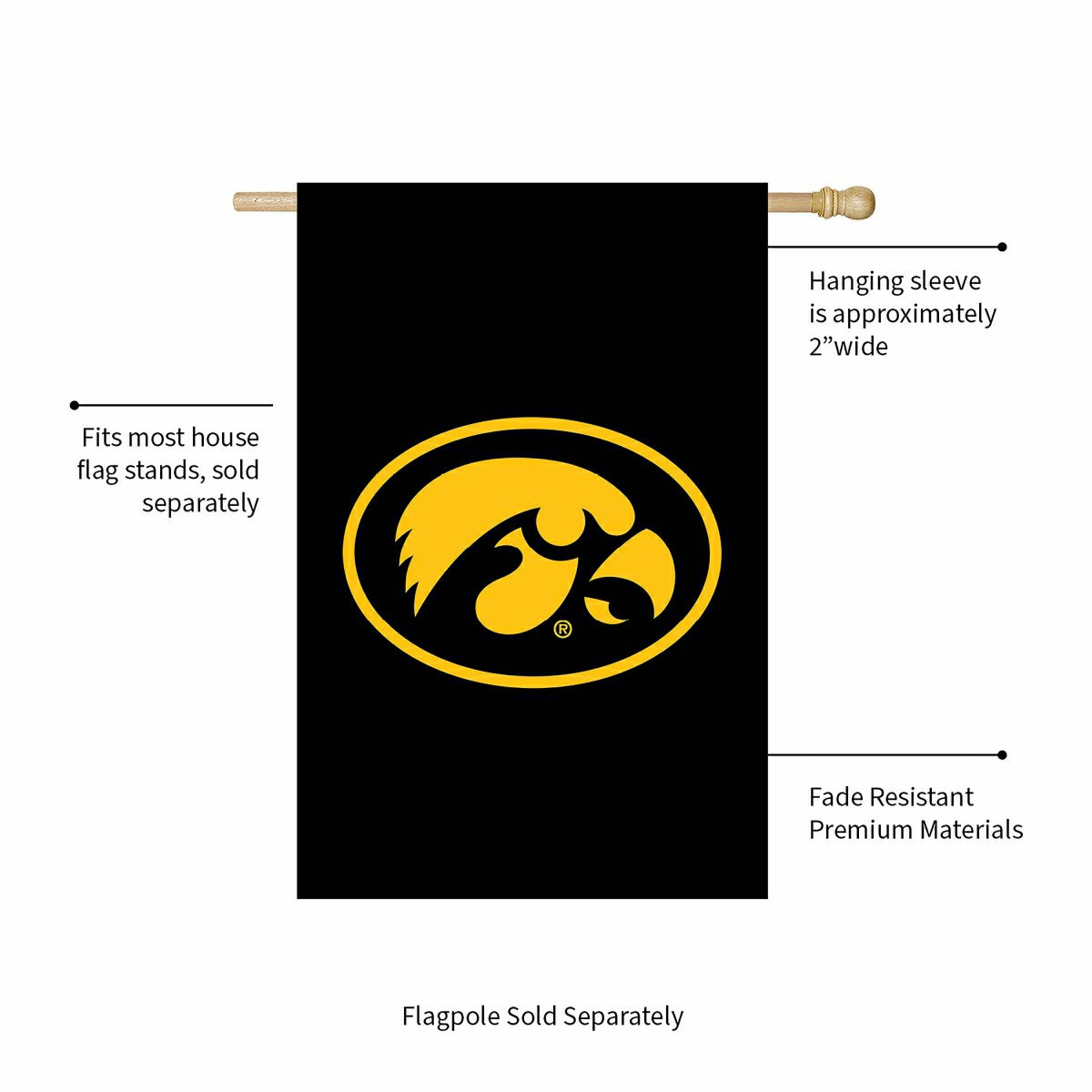 University of Iowa Applique House Flag - Sale Collegiate Home