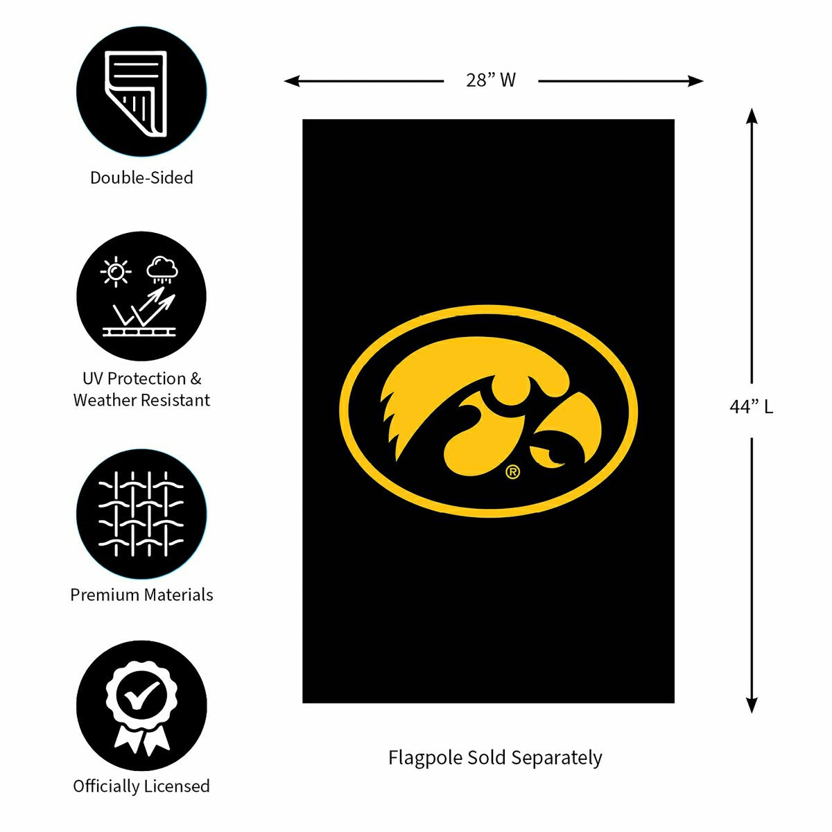 University of Iowa Applique House Flag - Sale Collegiate Home