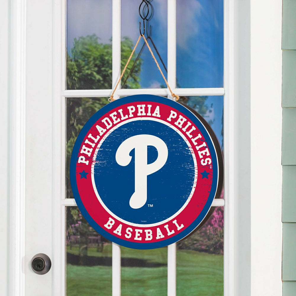 Philadelphia Phillies Round Door Décor with Hanging Rope, 18x18 - MLB Home