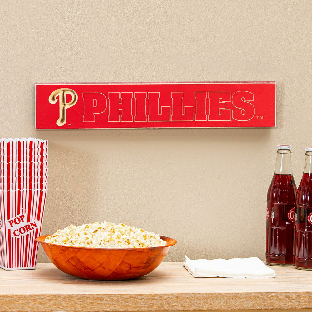 Philadelphia Phillies Engraved Wood Sign, 3.5" x 18" - MLB Home