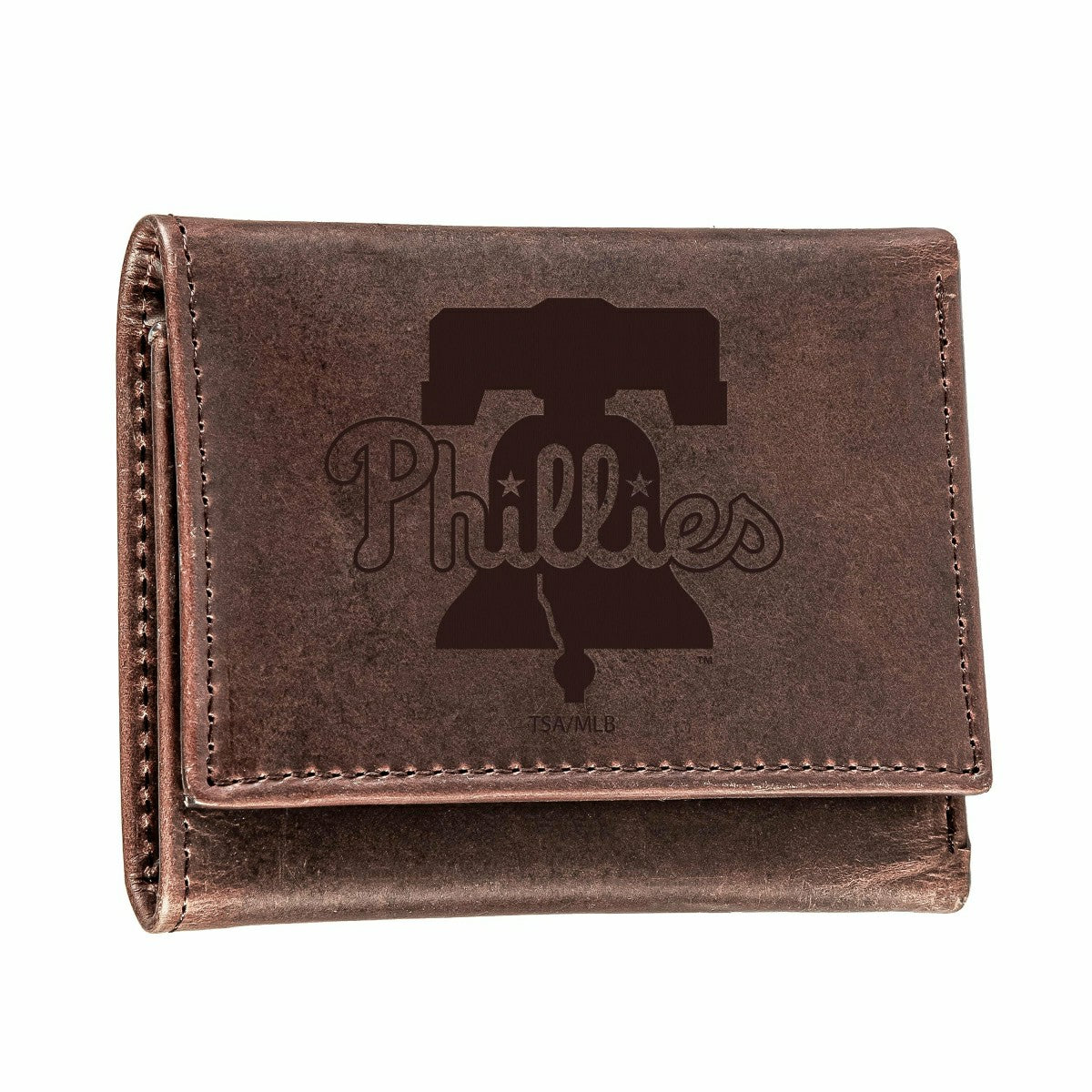 Philadelphia Phillies Tri-Fold Wallet Brown 100% Genuine Leather - MLB Home