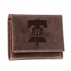 Philadelphia Phillies Tri-Fold Wallet Brown 100% Genuine Leather - MLB Home