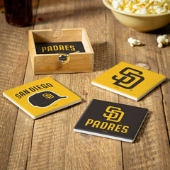 San Diego Padres Ceramic Coasters Set, 4pcs with Wood Caddy - MLB Home