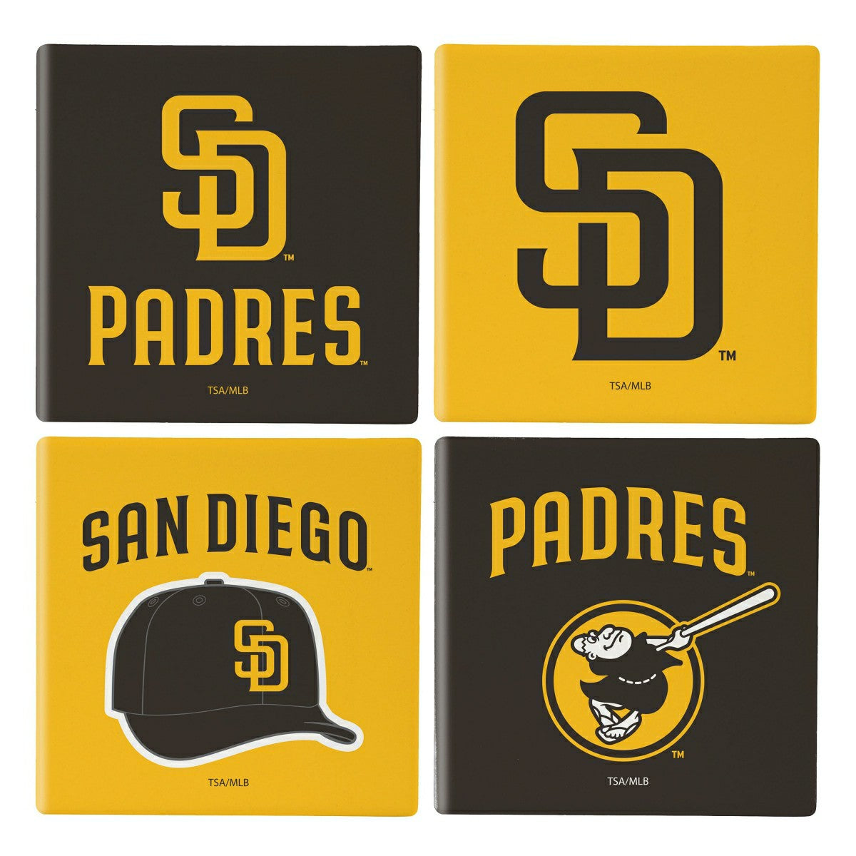 San Diego Padres Ceramic Coasters Set, 4pcs with Wood Caddy - MLB Home