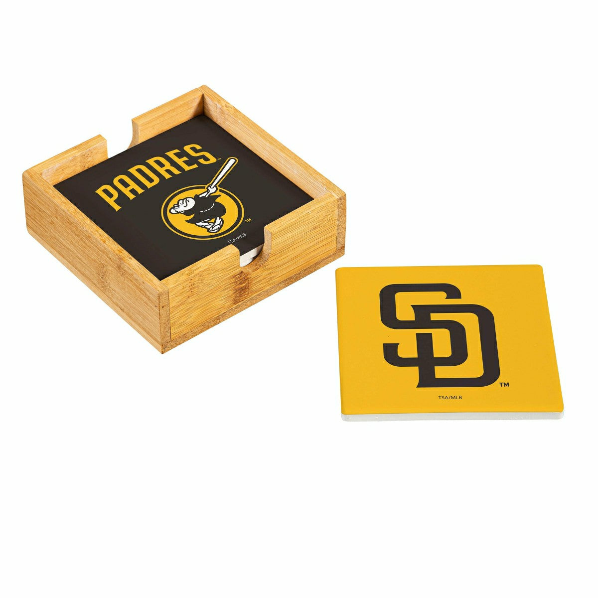 San Diego Padres Ceramic Coasters Set, 4pcs with Wood Caddy - MLB Home