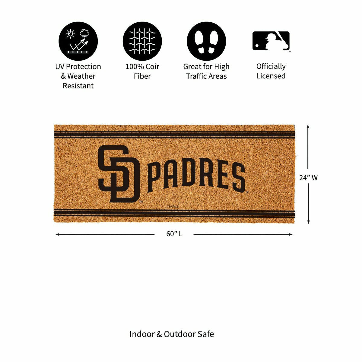 San Diego Padres Extra Large One Color Coir Mat, 60"x24" - MLB