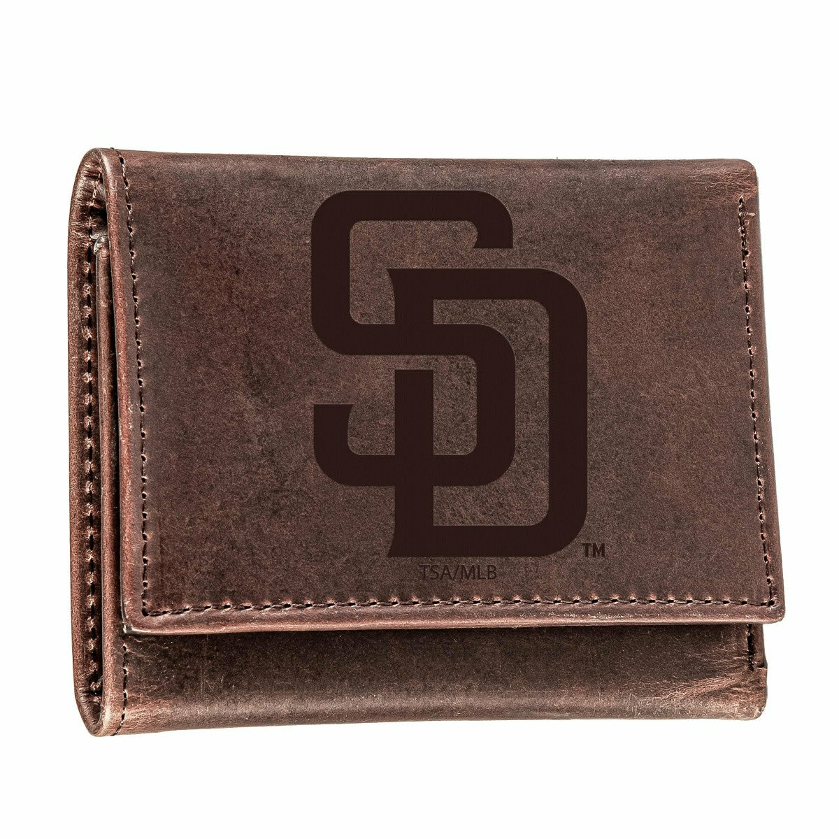 San Diego Padres Tri-Fold Wallet Brown 100% Genuine Leather - MLB Home