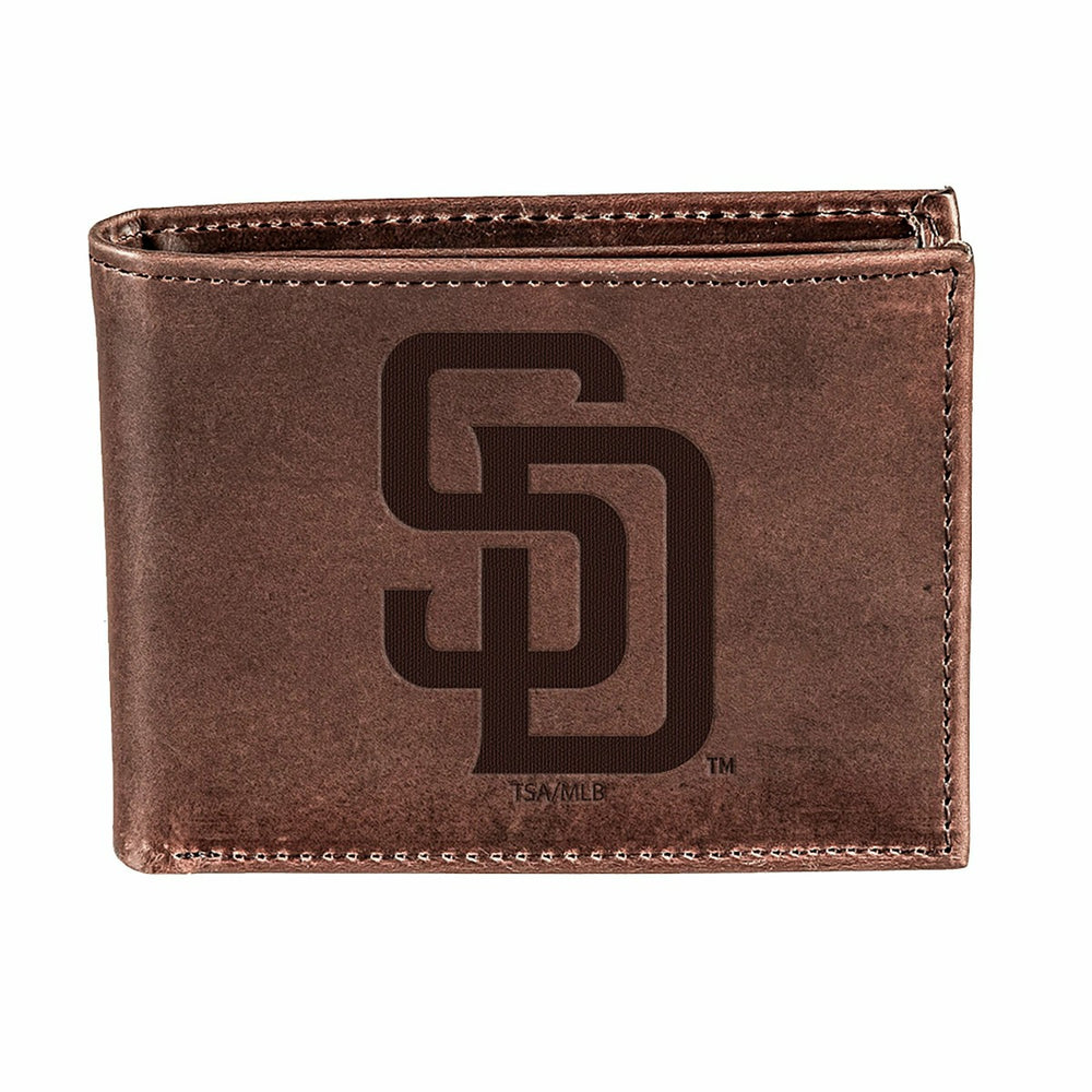 San Diego Padres Bi-Fold Wallet Brown 100% Genuine Leather - MLB Home
