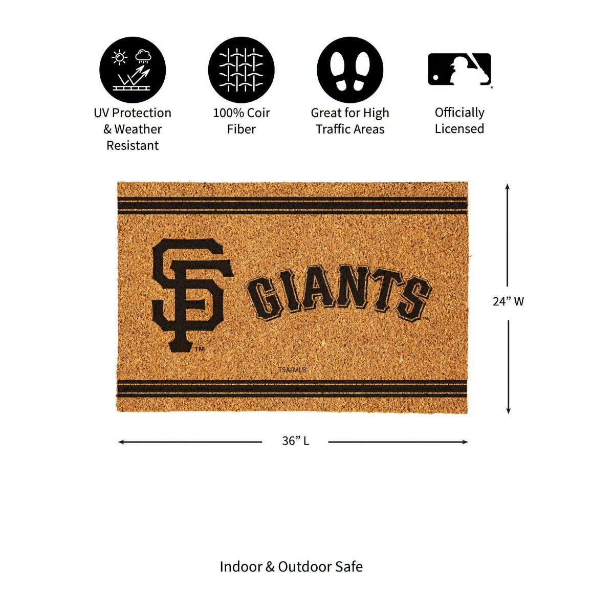 San Francisco Giants Large One Color Coir Mat, 36"x24" - MLB