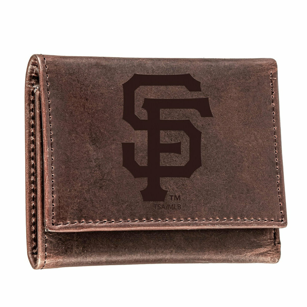 San Francisco Giants Tri-Fold Wallet Brown 100% Genuine Leather - MLB Home