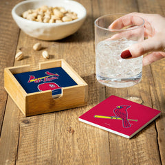 St Louis Cardinals Ceramic Coasters Set, 4pcs with Wood Caddy - MLB Home