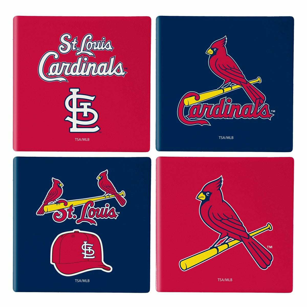 St Louis Cardinals Ceramic Coasters Set, 4pcs with Wood Caddy - MLB Home