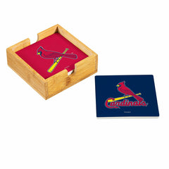 St Louis Cardinals Ceramic Coasters Set, 4pcs with Wood Caddy - MLB Home