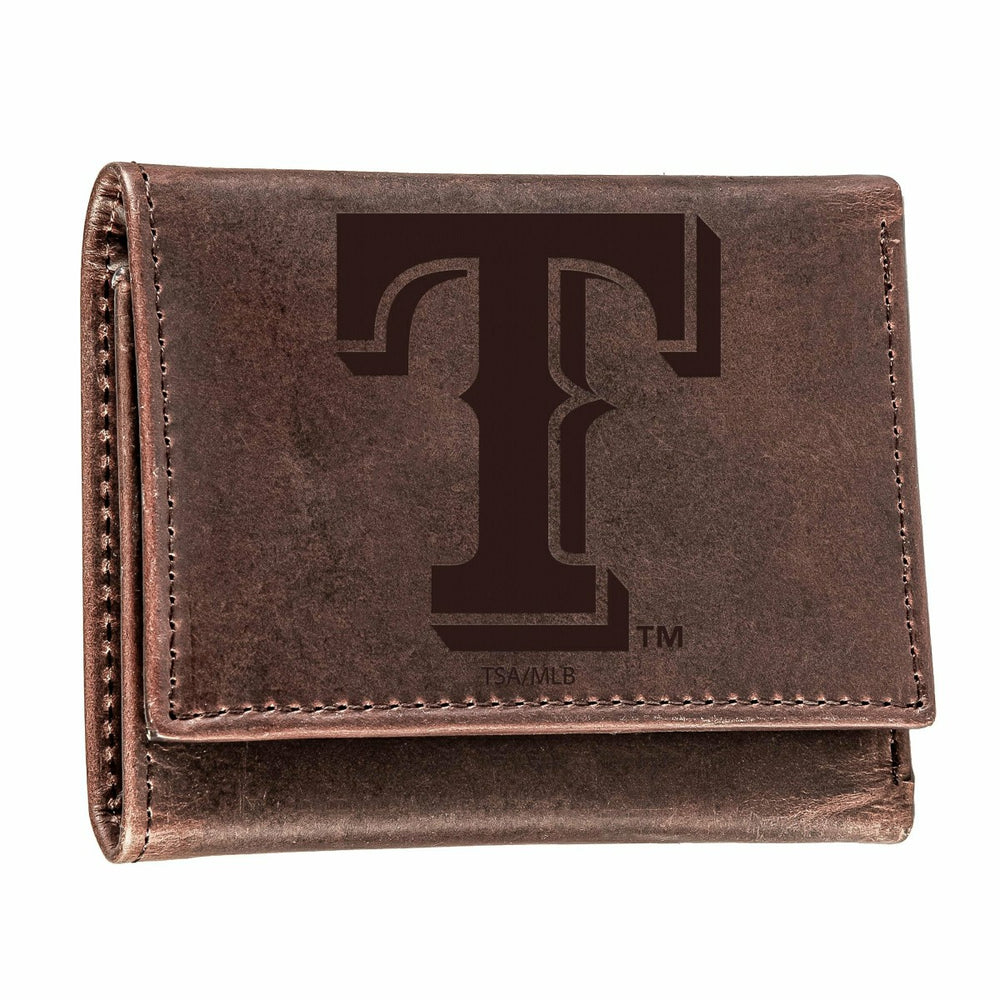 Texas Rangers Tri-Fold Wallet Brown 100% Genuine Leather - MLB Home