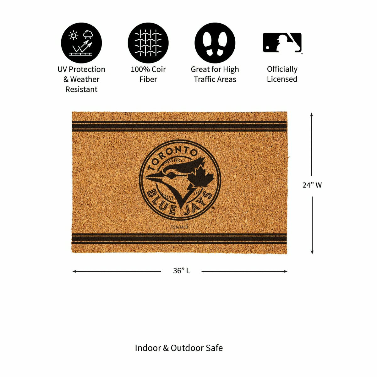 Toronto Blue Jays Large One Color Coir Mat, 36"x24" - MLB