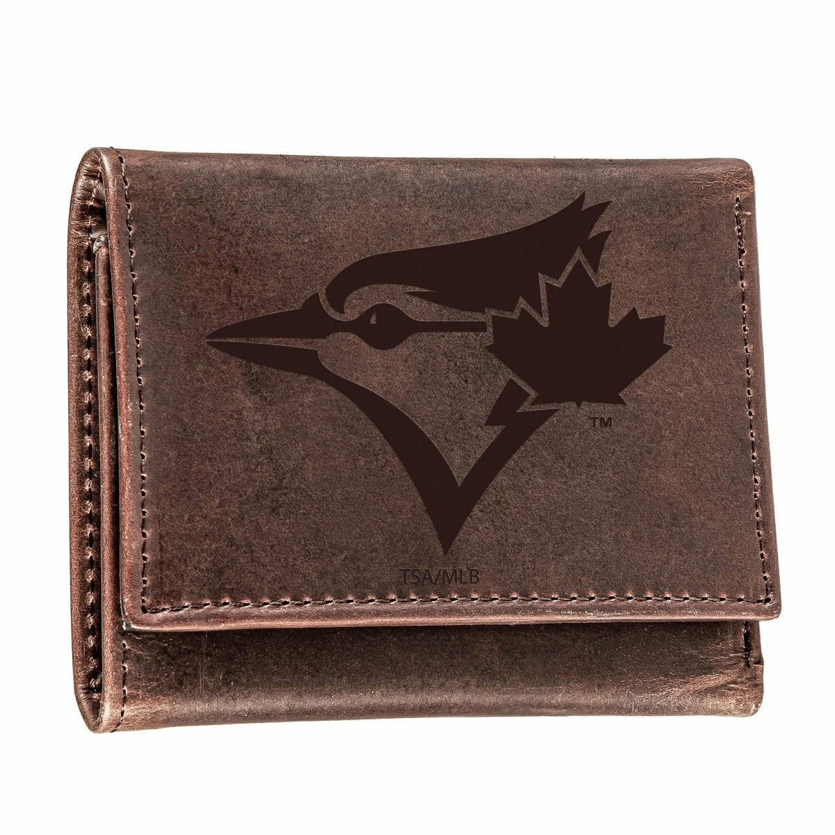 Toronto Blue Jays Tri-Fold Wallet Brown 100% Genuine Leather - MLB Home