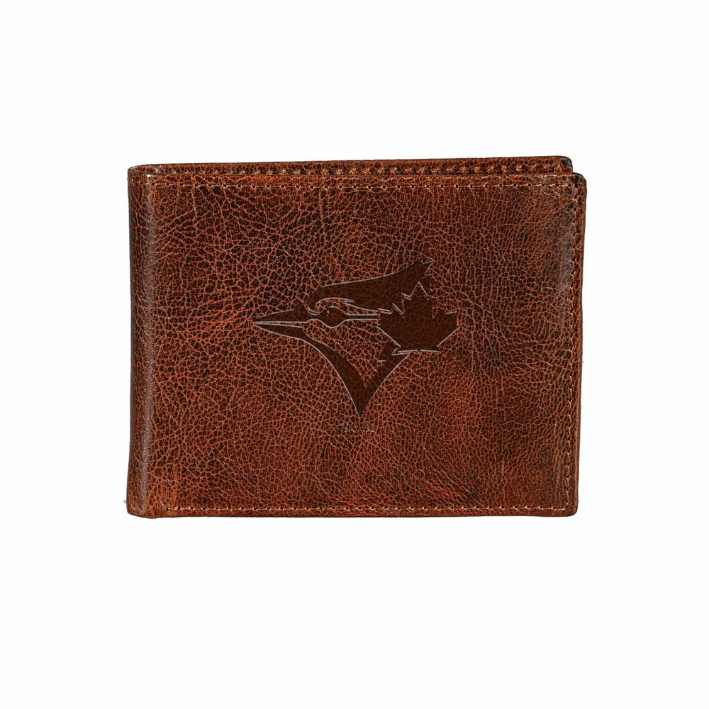 Toronto Blue Jays, Embossed 100% Genuine Tumbled Leather Passcase Bi-F - MLB Home