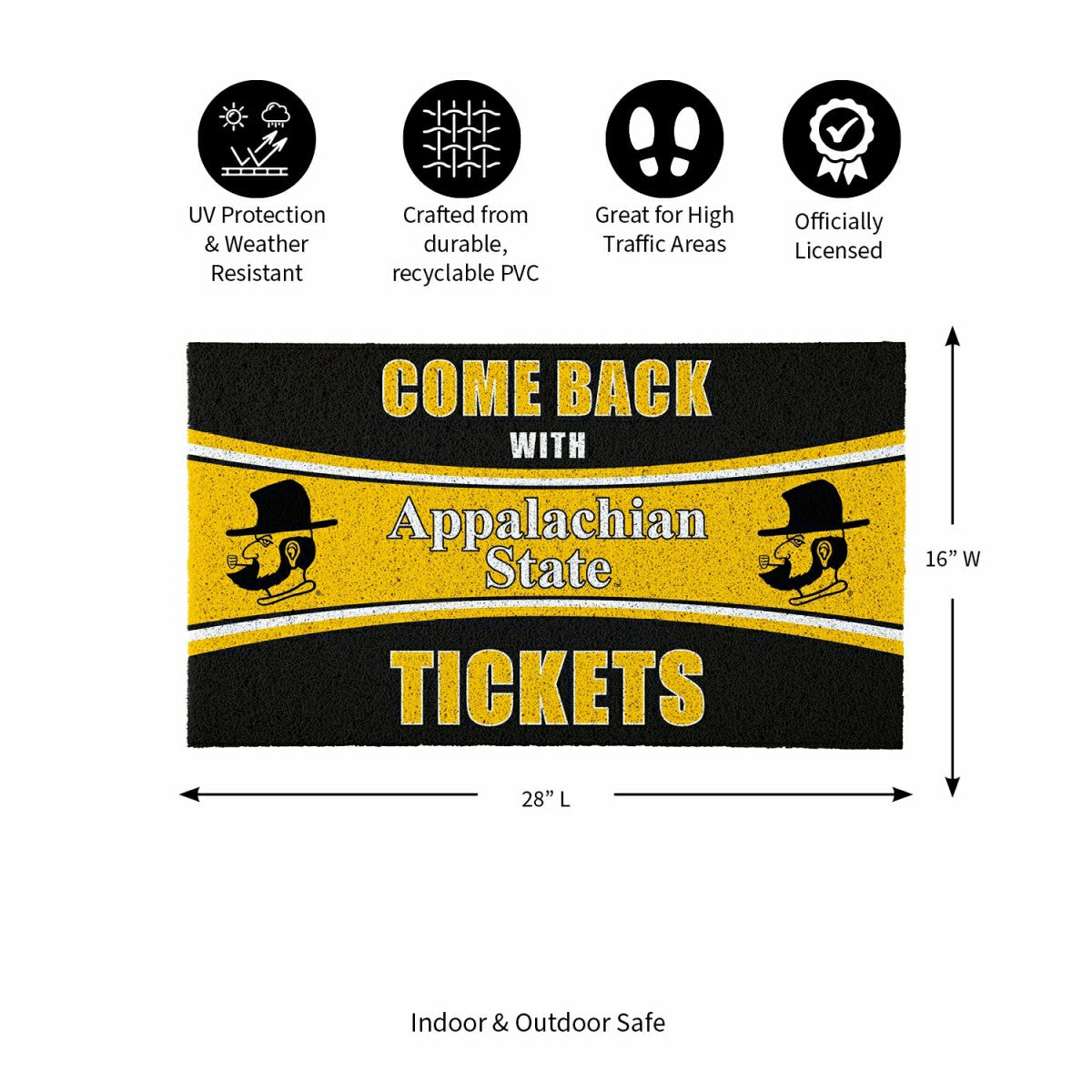 28" x 16" PVC Trapper Mat, Come Back with Tickets, Appalachian State U - Collegiate
