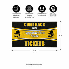 28" x 16" PVC Trapper Mat, Come Back with Tickets, Appalachian State U - Collegiate