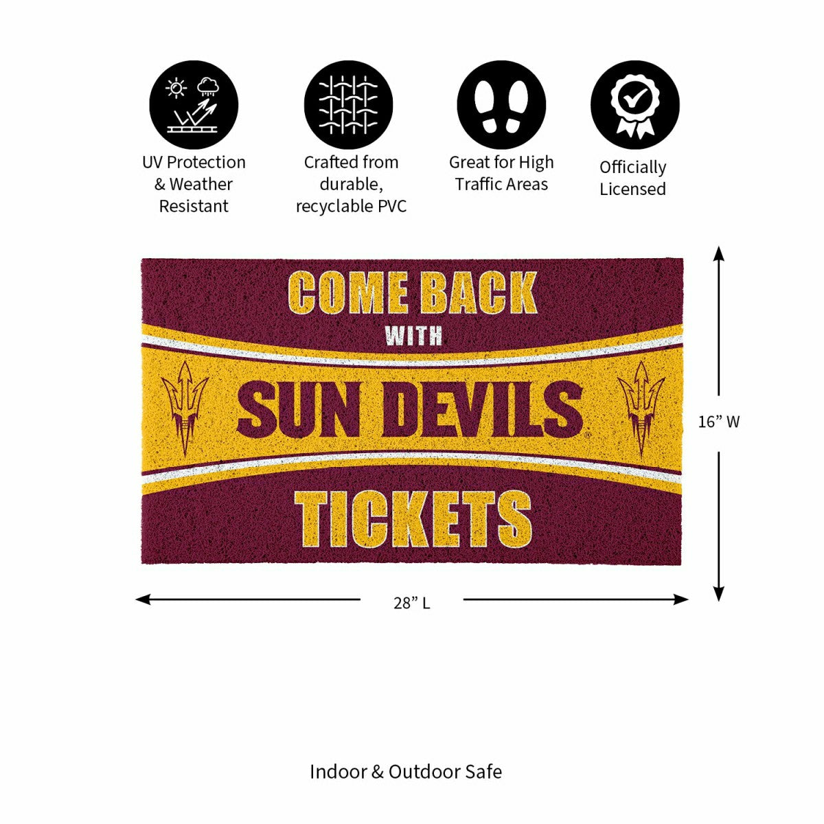 28" x 16" PVC Trapper Mat, Come Back with Tickets, Arizona State Unive - Collegiate