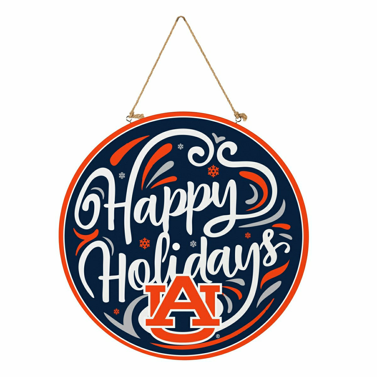 Auburn University Holiday Round Door Décor with Hanging Rope, 18x18 - Collegiate Home