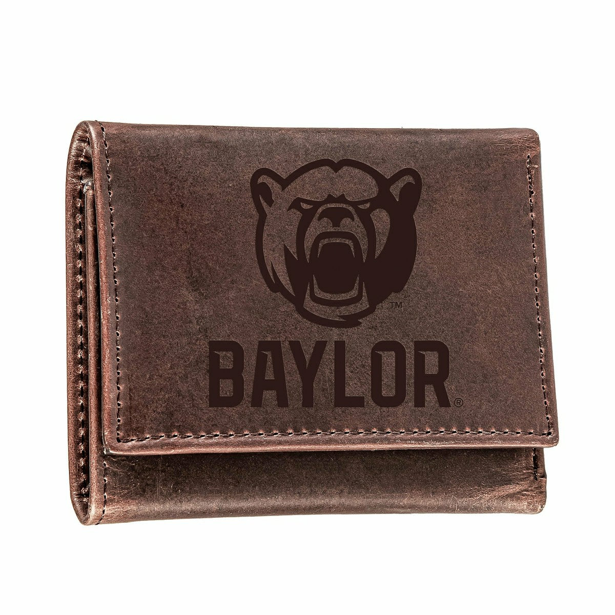 Baylor University, Tri-Fold Wallet, Brown, CH, 100% Genuine Leather - Collegiate Home