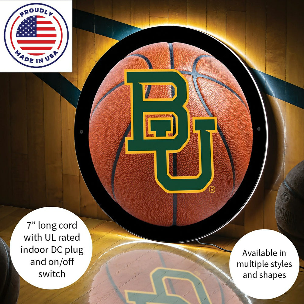 LED Wall Decor, Round, Med, Baylor, Basketball - Collegiate Home