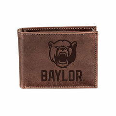 Baylor University, Bi-Fold Wallet, Brown, CH, 100% Genuine Leather - Collegiate Home