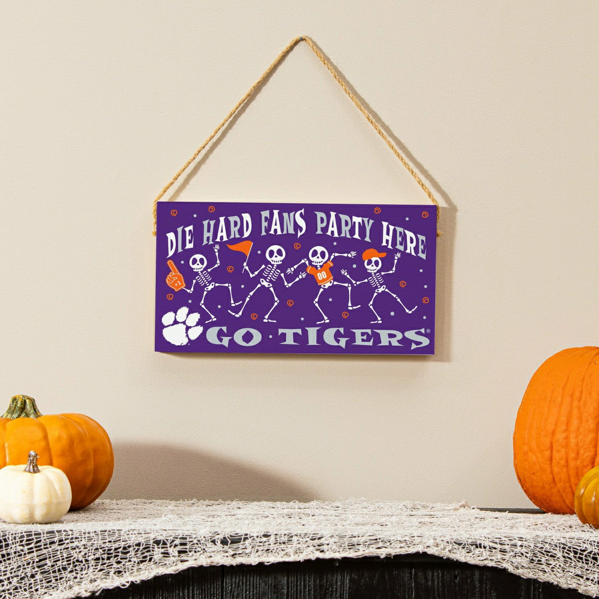 Clemson University Halloween Wood Wall Sign, 6x11 - Collegiate Home