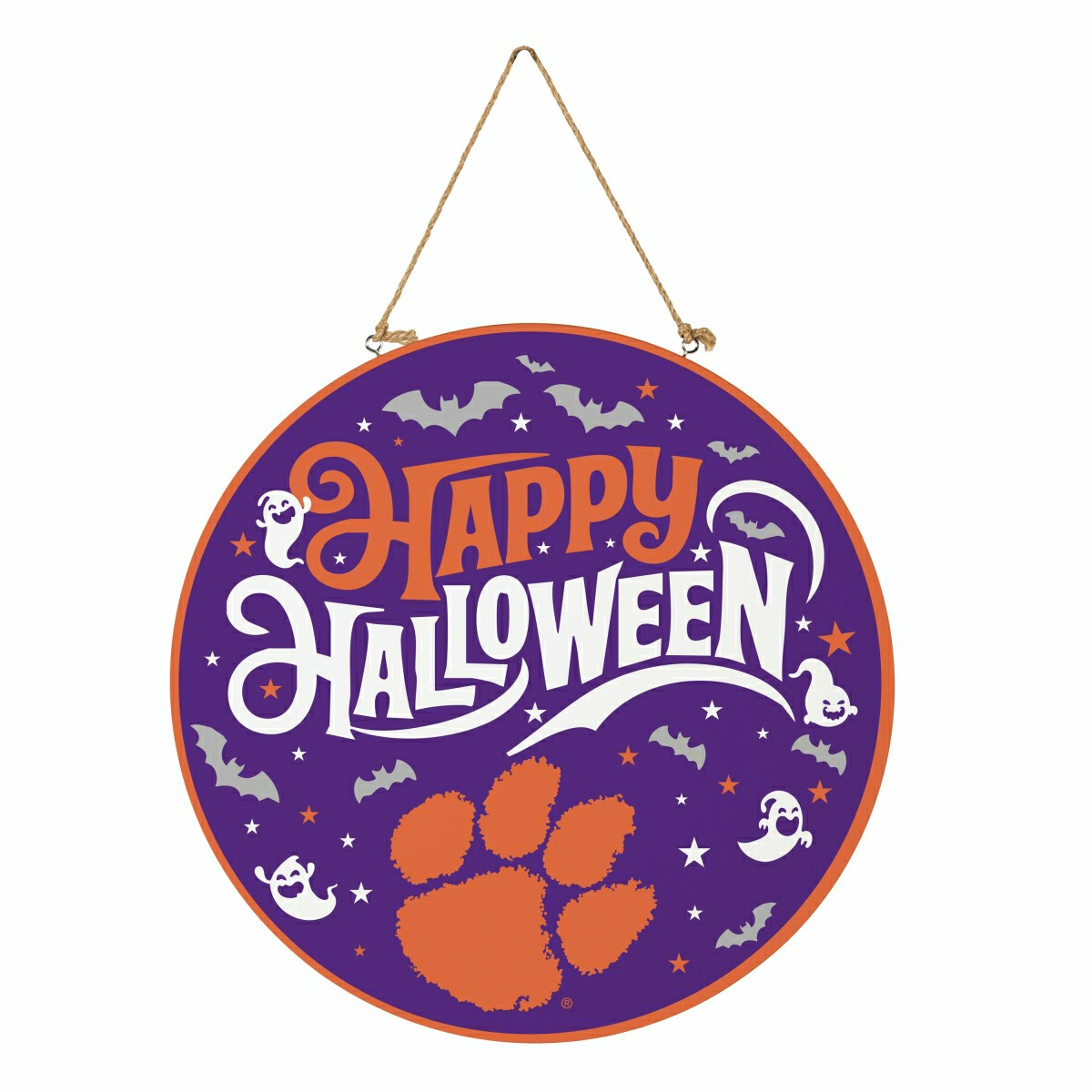 Clemson University Halloween Round Door Décor with Hanging Rope, 18x18 - Collegiate Home