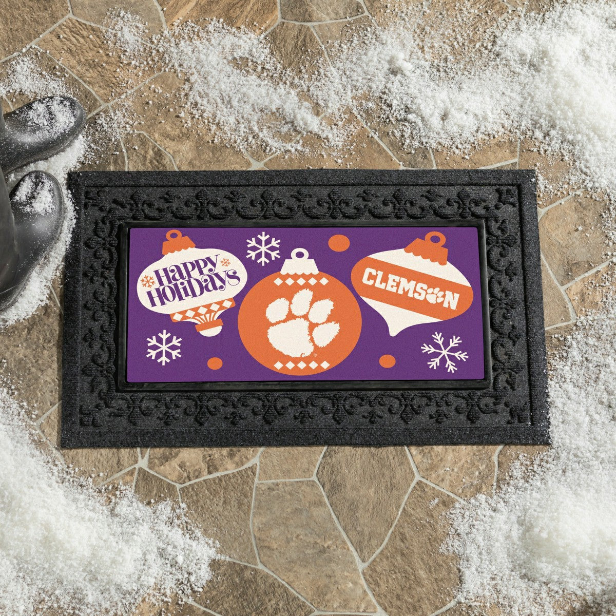 Clemson University Holiday Flocked Coir Sassafras Switch Mat, 22"x10" - Collegiate