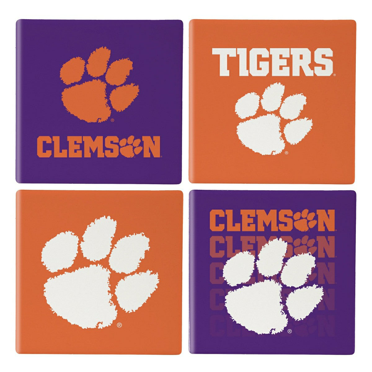 Clemson University Ceramic Coasters Set, 4pcs with Wood Caddy - Collegiate Home