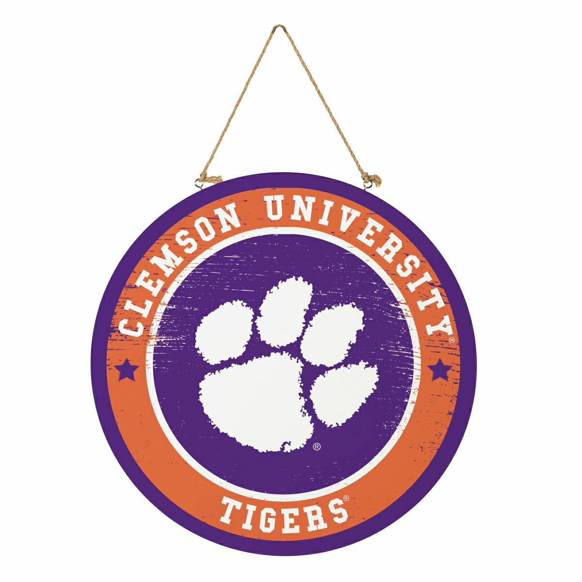 Clemson University Round Door Décor with Hanging Rope, 18x18 - Collegiate Home