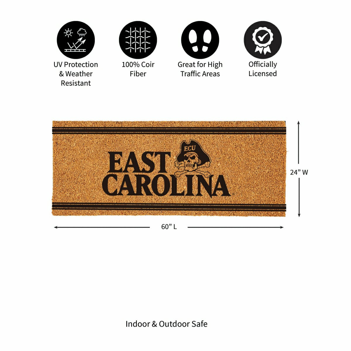 East Carolina University Extra Large One Color Coir Mat, 60"x24" - Collegiate