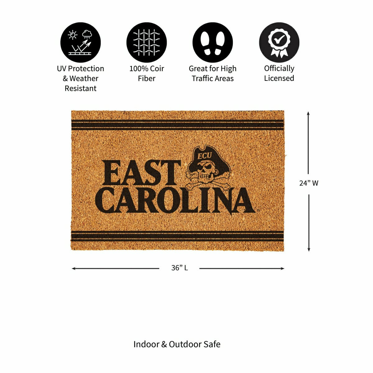 East Carolina University Large One Color Coir Mat, 36"x24" - Collegiate
