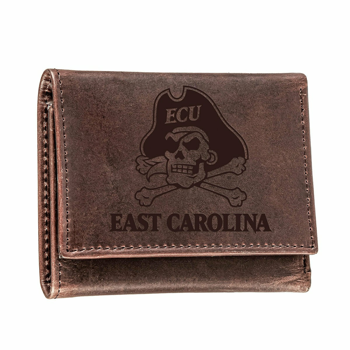 East Carolina University, Tri-Fold Wallet, Brown, CH, 100% Genuine Lea - Collegiate Home
