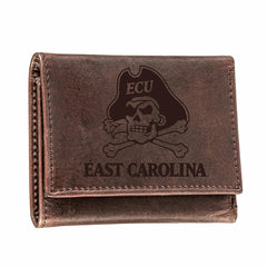East Carolina University, Tri-Fold Wallet, Brown, CH, 100% Genuine Lea - Collegiate Home