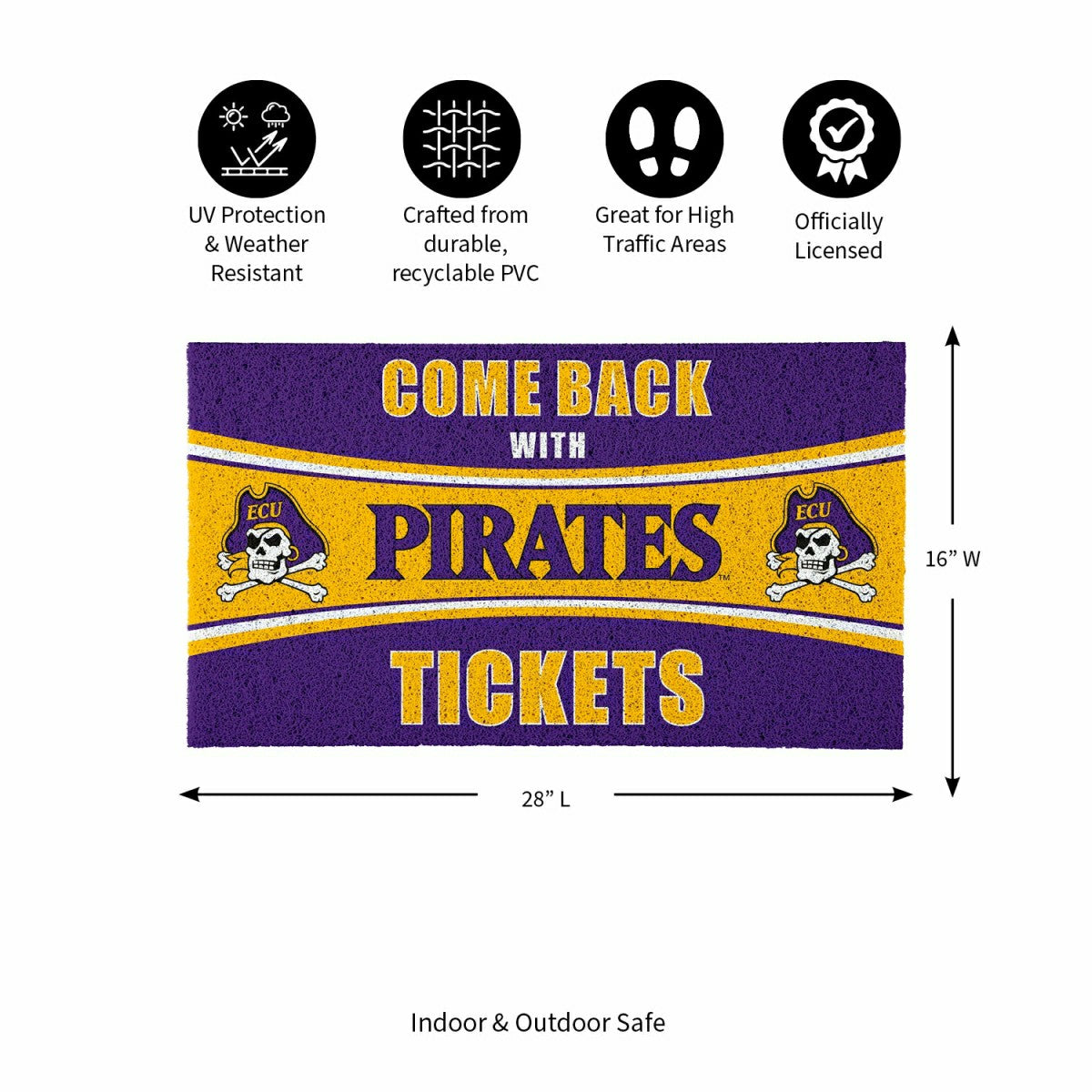 28" x 16" PVC Trapper Mat, Come Back with Tickets, East Carolina Unive - Collegiate