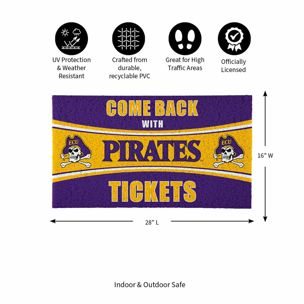 28" x 16" PVC Trapper Mat, Come Back with Tickets, East Carolina Unive - Collegiate