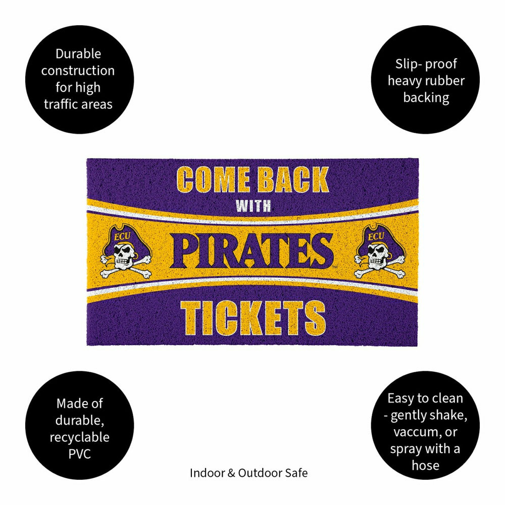 28" x 16" PVC Trapper Mat, Come Back with Tickets, East Carolina Unive - Collegiate