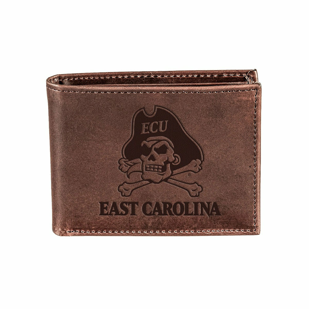 East Carolina University, Bi-Fold Wallet, Brown, CH, 100% Genuine Leat - Collegiate Home