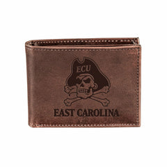 East Carolina University, Bi-Fold Wallet, Brown, CH, 100% Genuine Leat - Collegiate Home