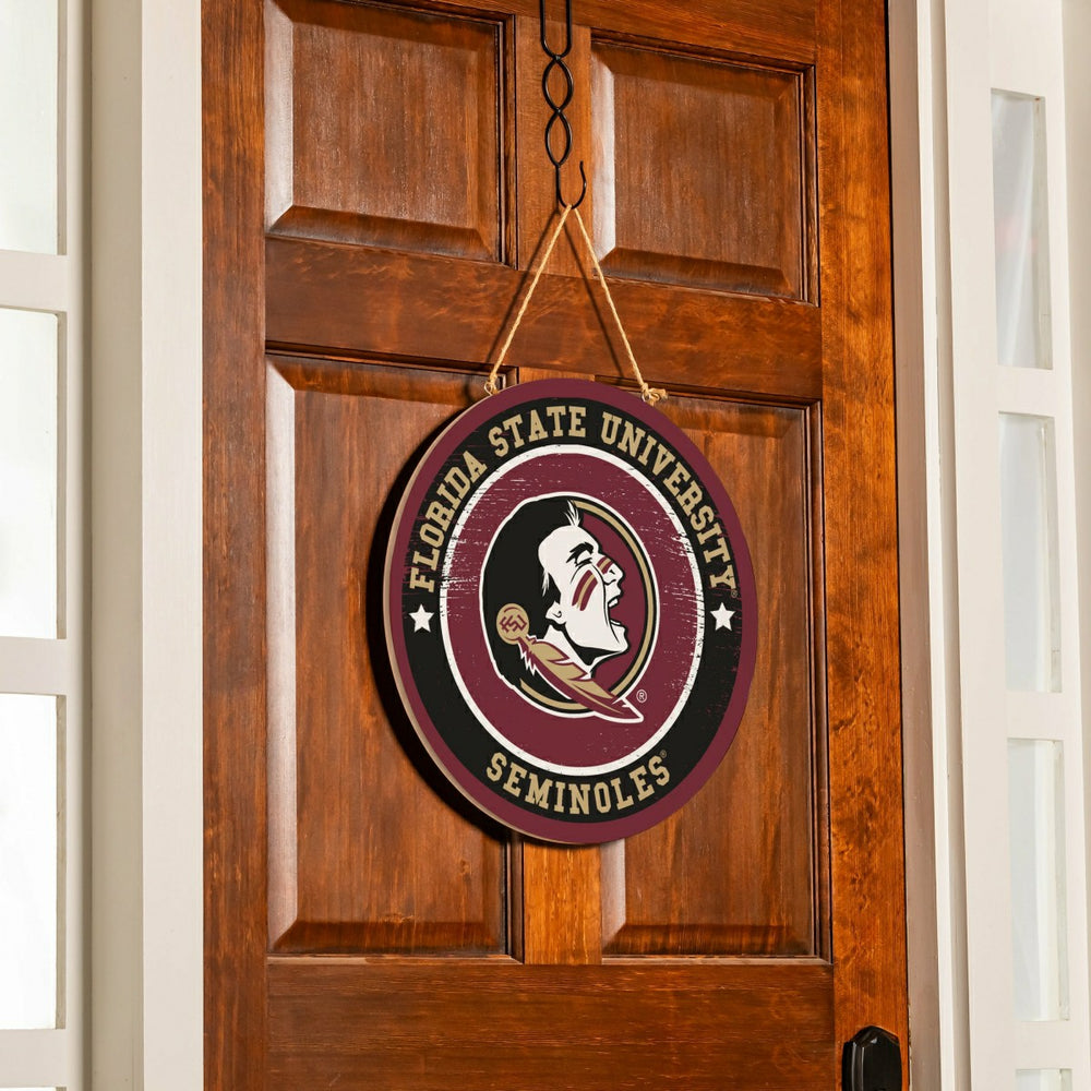 Florida State University Round Door Décor with Hanging Rope, 18x18 - Collegiate Home