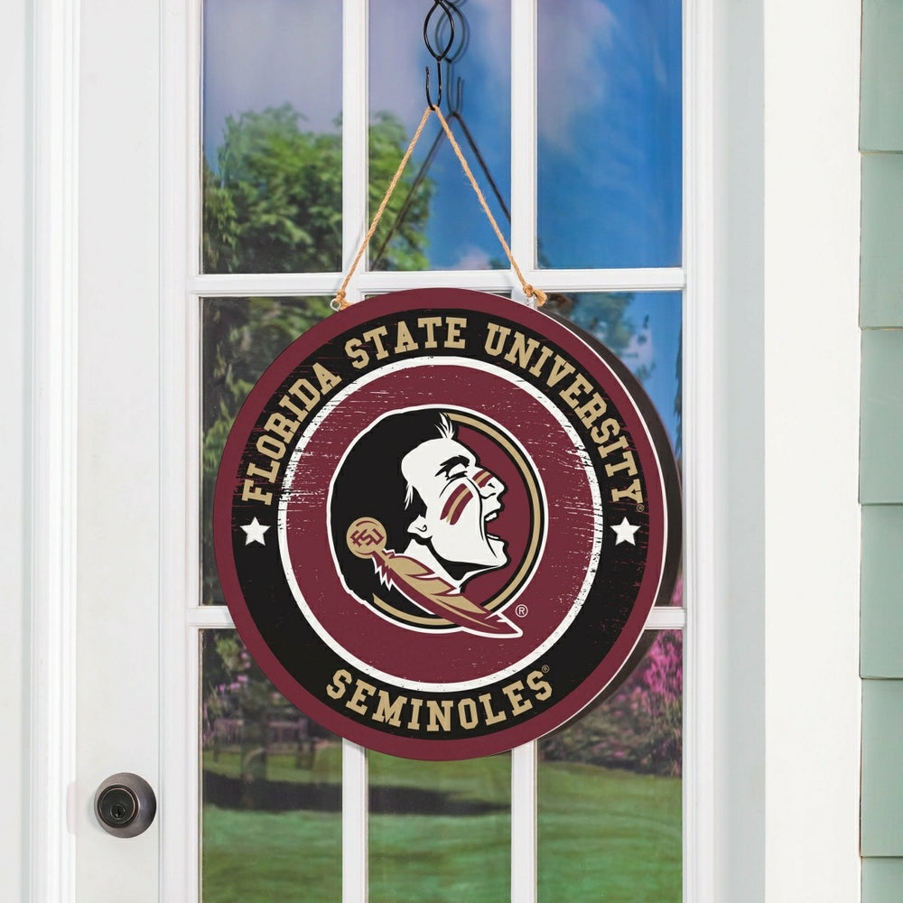 Florida State University Round Door Décor with Hanging Rope, 18x18 - Collegiate Home