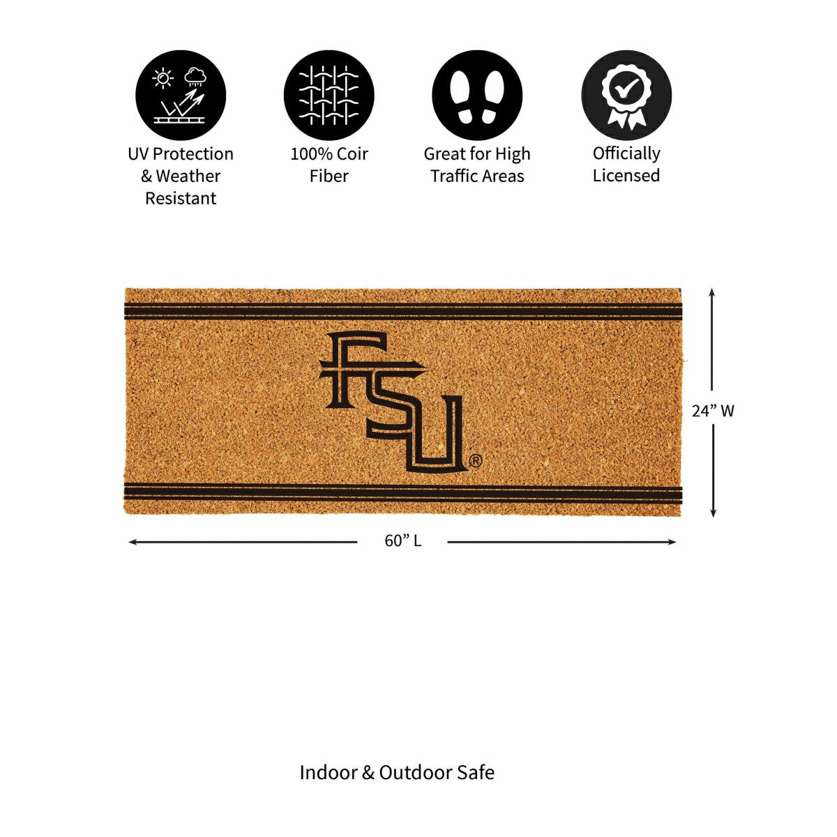 Florida State University Extra Large One Color Coir Mat, 60"x24" - Collegiate